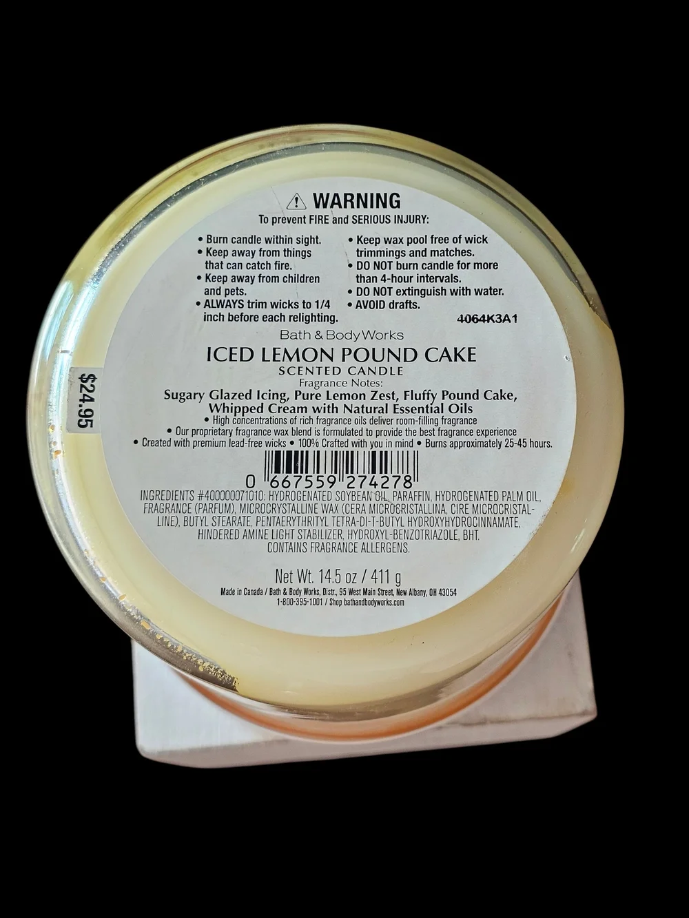 Bath & Body Works Iced Lemon Pound Cake Scented Candle - Pale Yellow & White